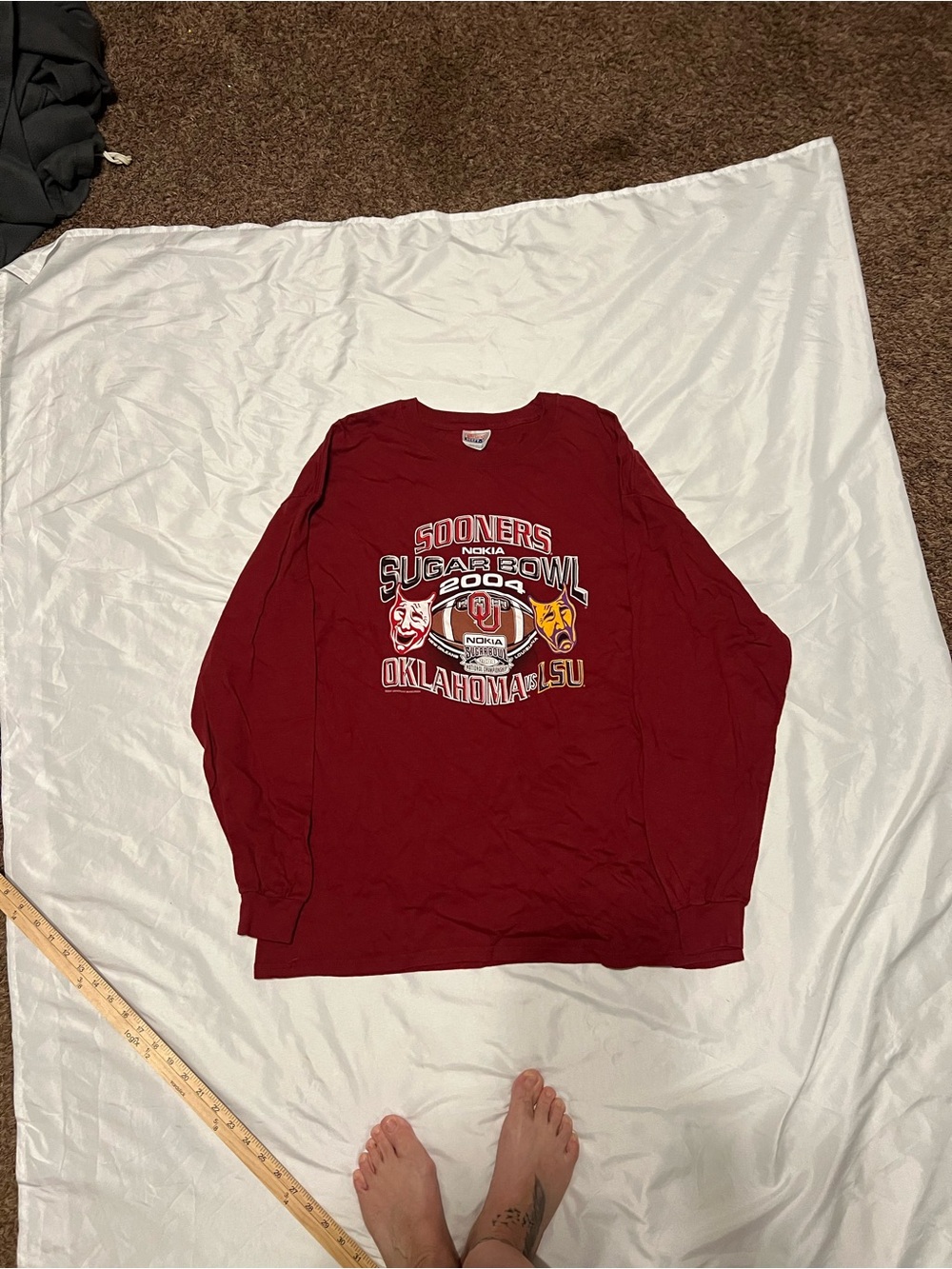 Hanes Beefy-T Long Sleeve Tee - Crimson